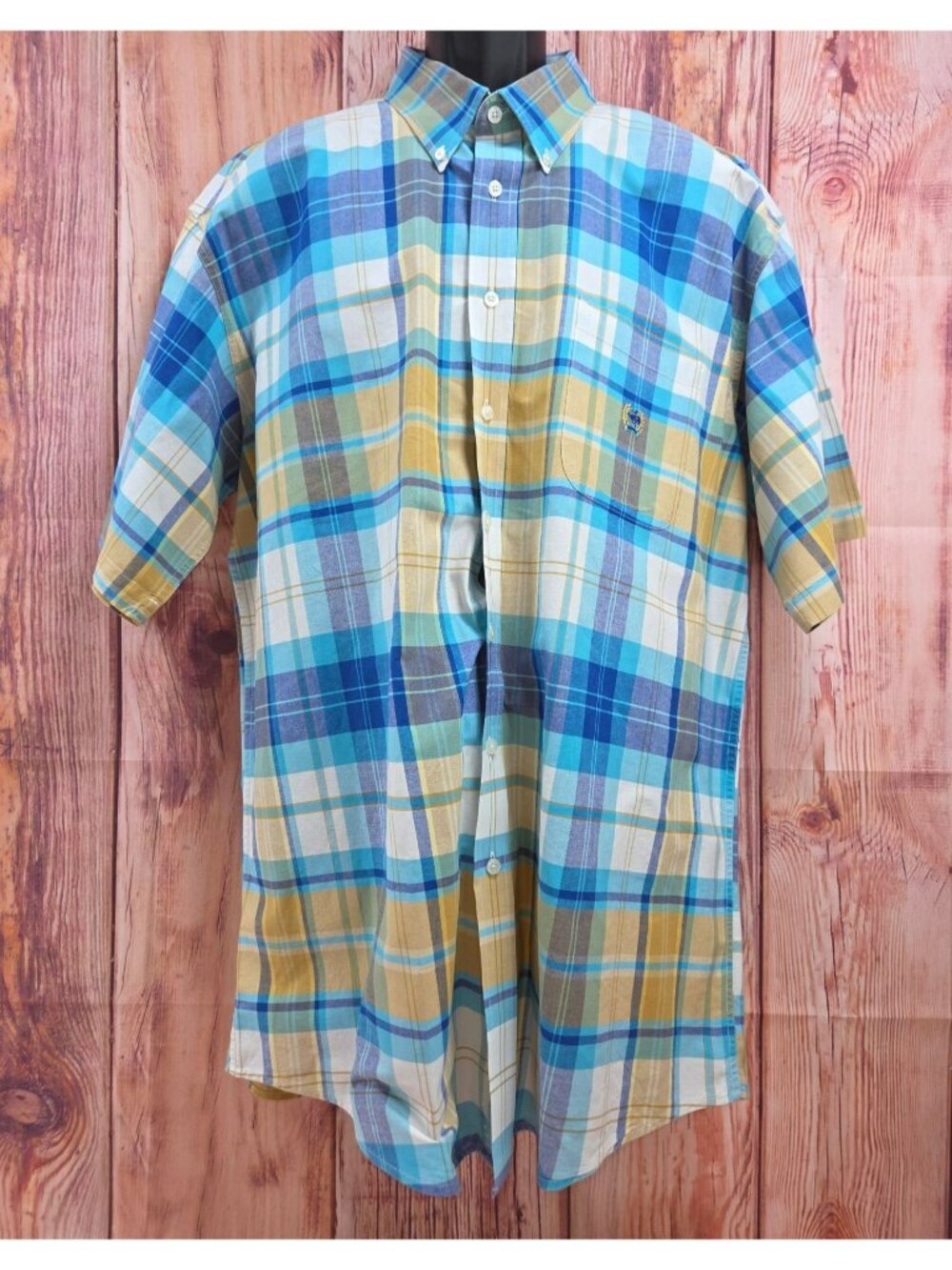 Cinch Mens XXL Short Sleeve Button-Down Plaid Shirt Blue & Yellow Western Style
